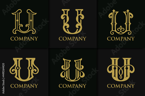 Set monogram letter u vintage collection
