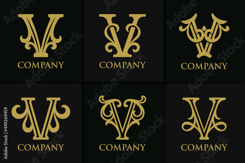 Set monogram letter v vintage collection