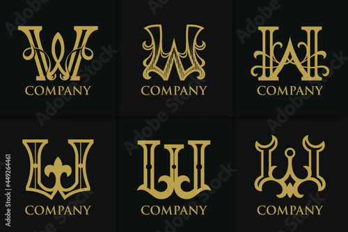 Set monogram letter w vintage collection