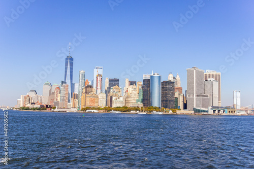 A picture of Manhattan skyline with Battery Park and Maritime terminals  bridges and Brooklyn  NY  USA