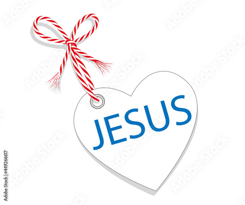 Herz  „I Love Jesus“ mit Kordel-Schleife,
Vektor Illustration isoliert auf weißem Hintergrund
