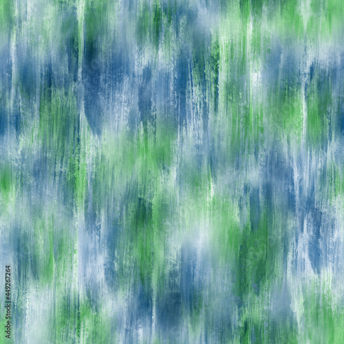 Abstract brush strokes green and blue seamless pattern.