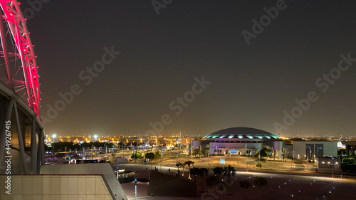 Scenic view of Aspire Sport City Complex in Doha, Qatar, at night.