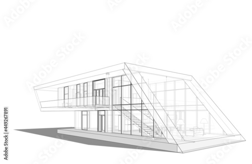 modern house architectural drawings 3d illustration