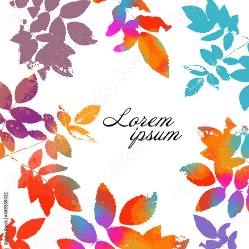 Background frame with colorful twigs. Mixed media. Vector illustration