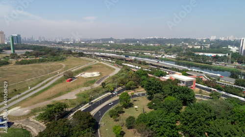 Villa Lobos Park in São Paulo, in the Pinheiros region. Skate rink in the park. Aerial view