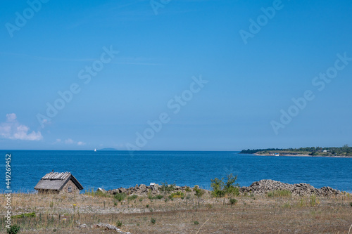 Characteristic landscape at Djupvik on the northwest coast of Swedish Baltic Sea island Öland. The island is a popular tourist destination known as the island of sun and wind.