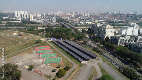 Solar panels in São Paulo, in the Pinheiros region. In Villa Lobos park. Sustainable energy