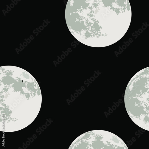 Moon seamless vector pattern in flat style. Black background.