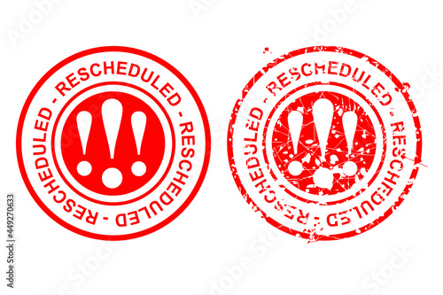 2 Style Vector Circle rusty Red Rectangle Rubber Stamp Effect, Rescheduled, re-scheduled 