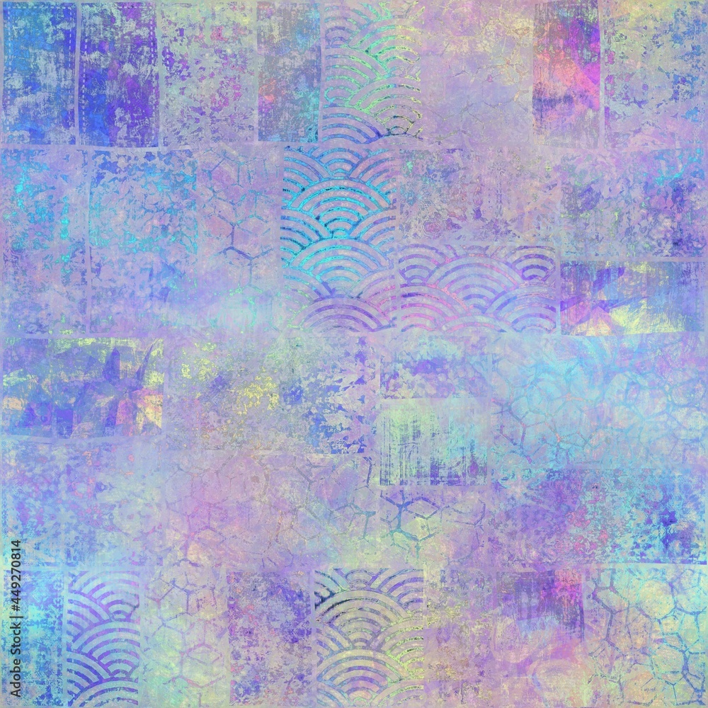 Fototapeta premium Seamless iridescent rainbow light pattern for print. High quality illustration. Swirly mix of pastel colors resembling holographic foil. Fantasy spectrum mermaid fantastical pattern for print.