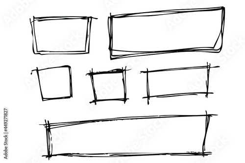 6 Vector Scribble Hand Draw Sketch Square and Rectangle Frame for your design element 