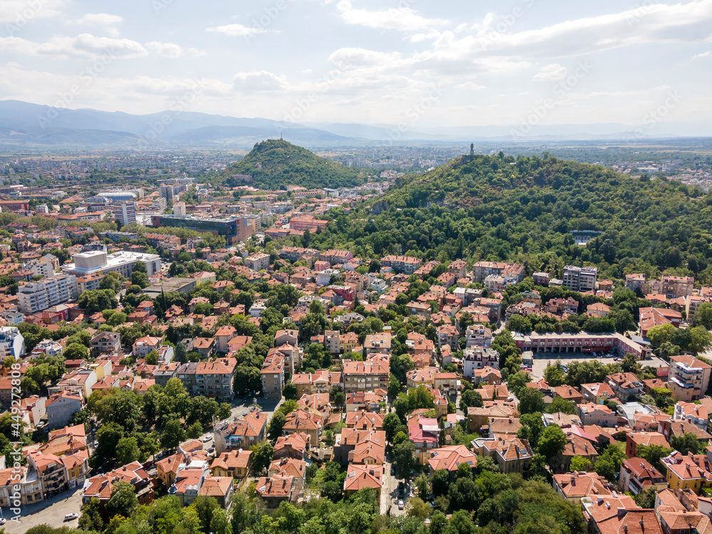 Aerial view of center of City of Plovdiv, Bulgaria
