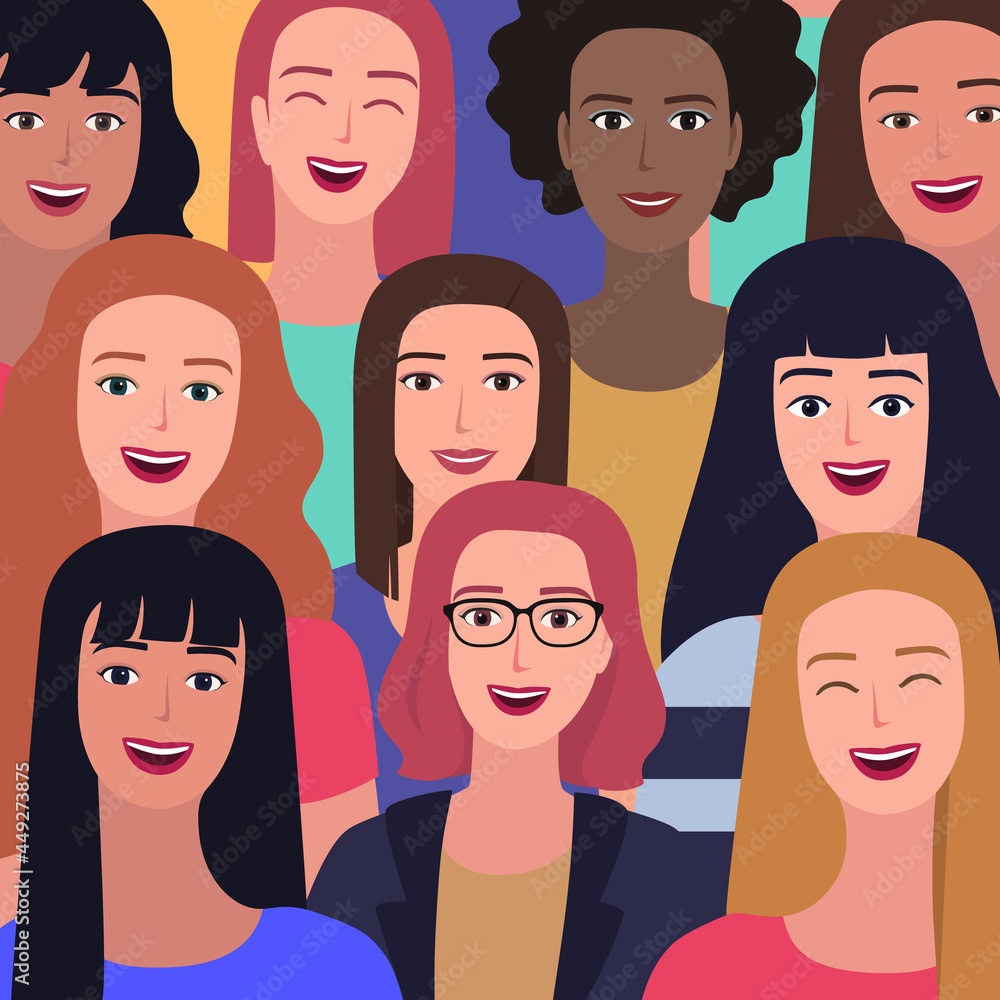Group of smiling women vector, diverse women, female empowerment.
Group of smiling women vector, diverse women, female empowerment.
