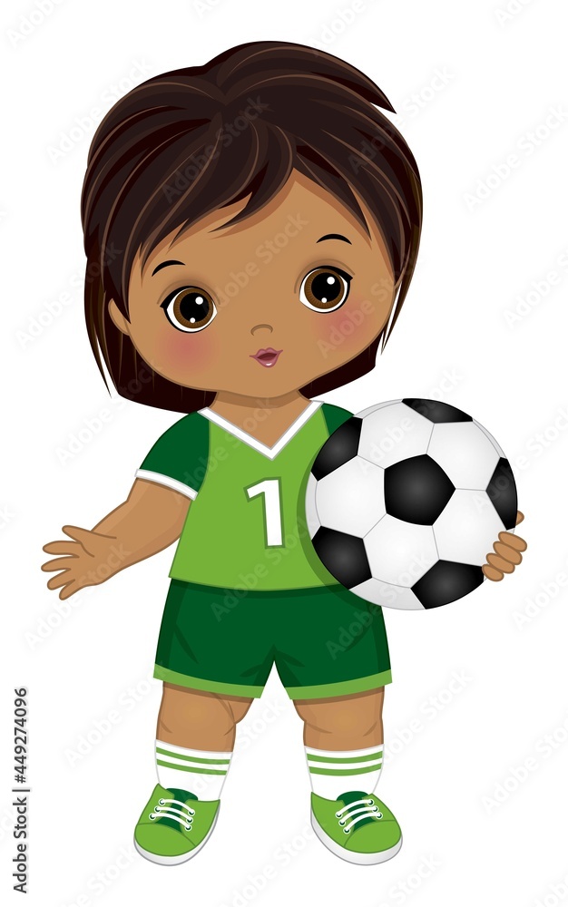 Cute Little Soccer Boy Holding Ball. Vector Soccer Boy with Ball Cute Little Soccer Boy Holding Ball. Vector Soccer Boy with Ball