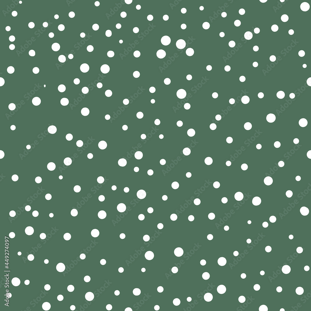 Abstract hand drown polka dots background. Green dotted seamless pattern with white circles. Template design for invitation, poster, card, flyer, textile, fabric Abstract hand drown polka dots background. Green dotted seamless pattern with white circles. Template design for invitation, poster, card, flyer, textile, fabric