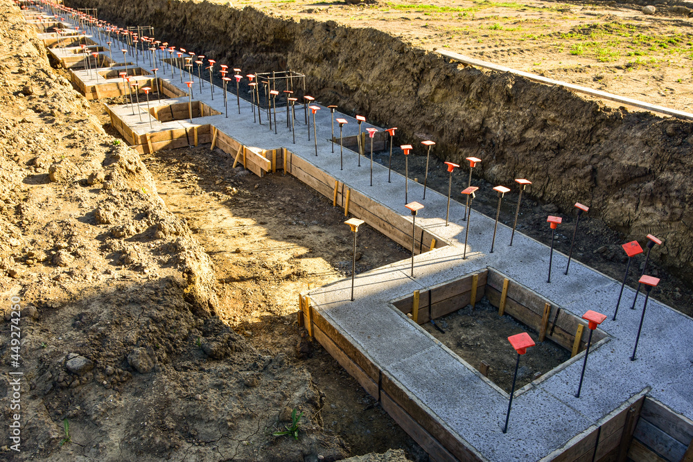 Footing Form Rods Wood forms, new concrete and re rod for footings for new commercial ...