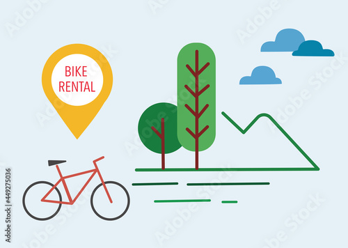 Public Bike Sharing Space. Rental Bike Concept Vector Illustration Template.