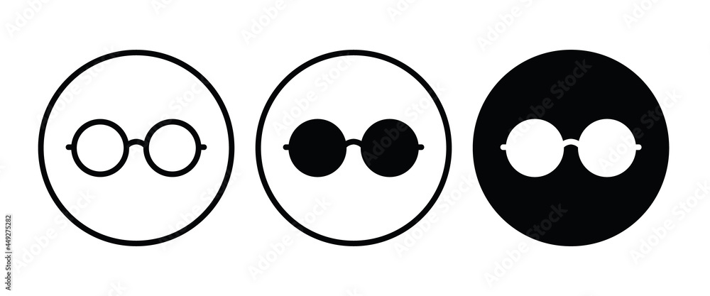 Round Glasses icon, Eyeglasses button, vector, sign, symbol, logo, illustration, editable stroke, flat design style isolated on white Round Glasses icon, Eyeglasses button, vector, sign, symbol, logo, illustration, editable stroke, flat design style isolated on white