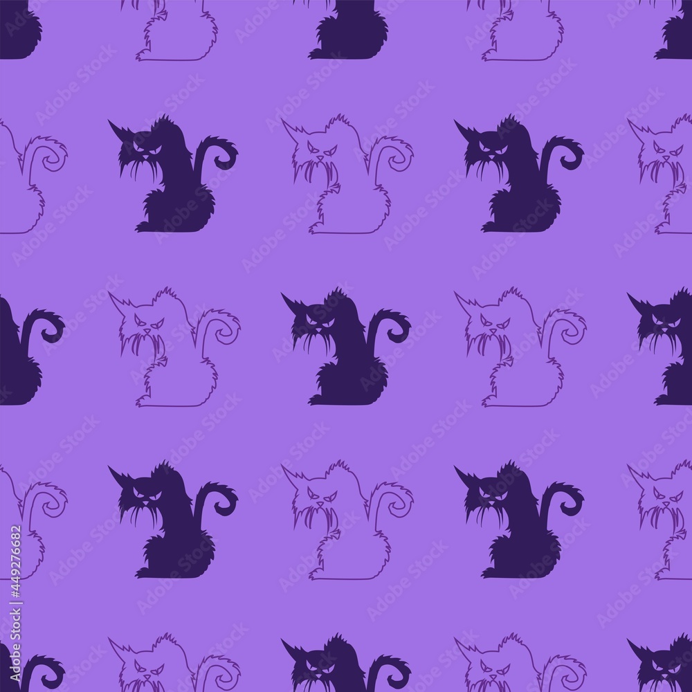 cat seamless pattern kitten vector pet  repeat pattern on DarkViolet background cartoon animal tile wallpaper