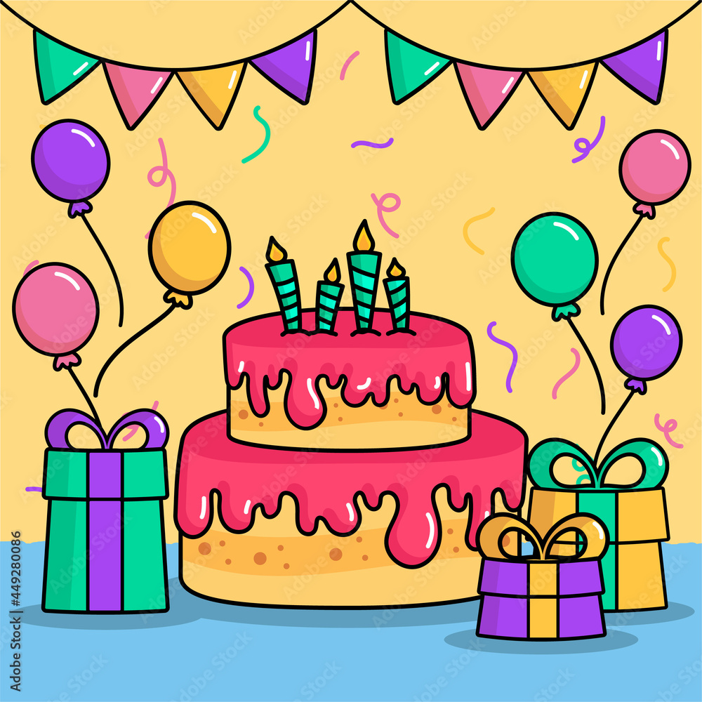 birthday cake with candles and gifts birthday cake with candles and gifts