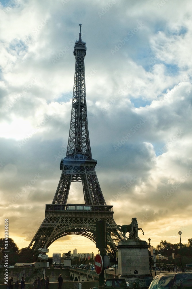 Eiffel tower against the dramatic sky