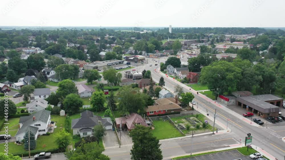 Aerial view of the Delhi, Ontario, Canada downtown 4K Aerial view of the Delhi, Ontario, Canada downtown 4K
