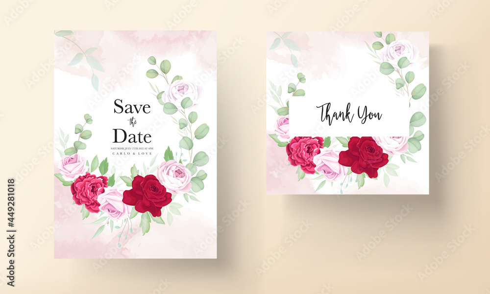 beautiful blooming rose and peony flower wedding invitation card