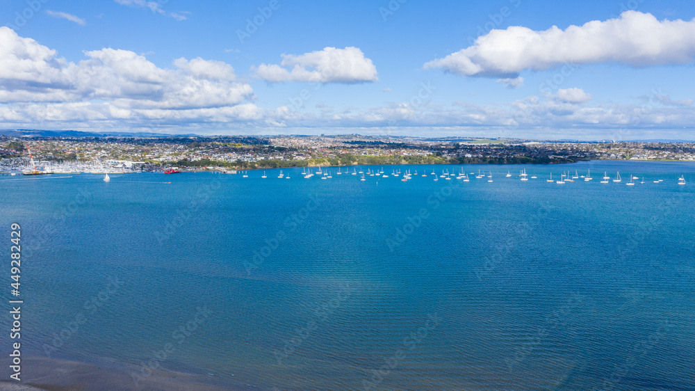 Aerial View from the Beach, Boat, City Streets and Waves - Tahuna Torea, Bucklands Beach View in New Zealand - Auckland Area	