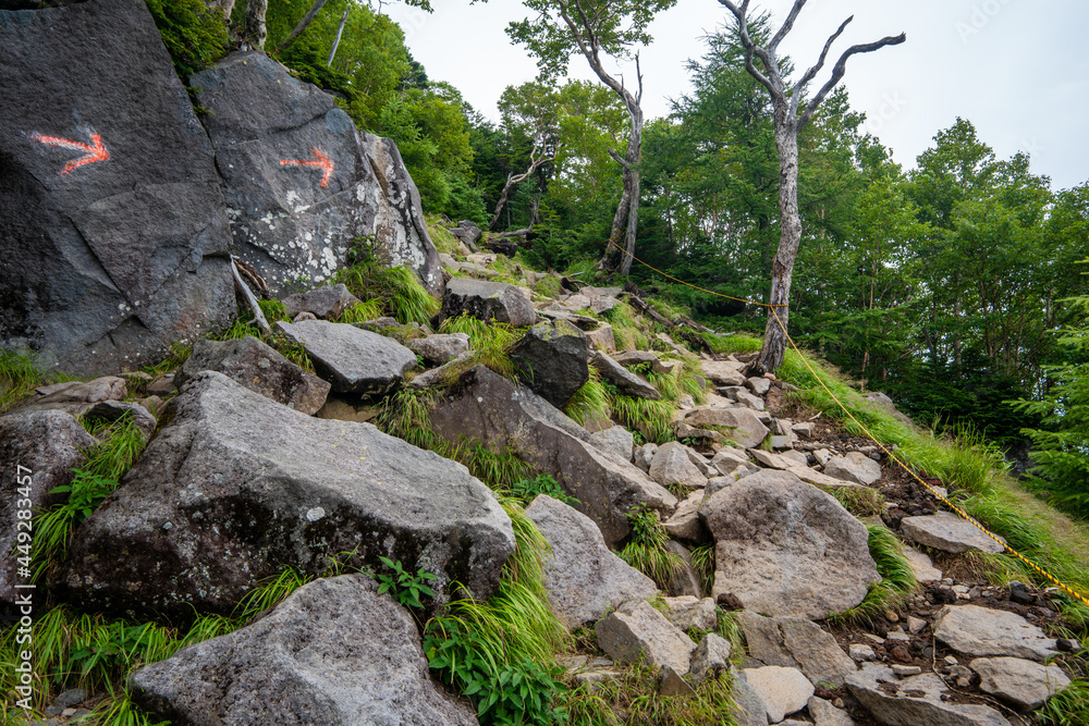 栃木県日光市の男体山に登山している風景  A view of climbing Mt. Ottai in Nikko City, Tochigi Prefecture. 
