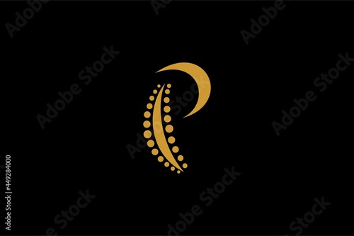 Spine clinic logo design vector. Monogram P abstract symbol. Backbone care sign.