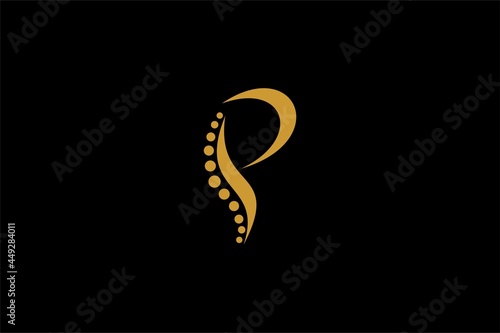 Spine clinic logo design vector. Monogram P abstract symbol. Backbone care sign.