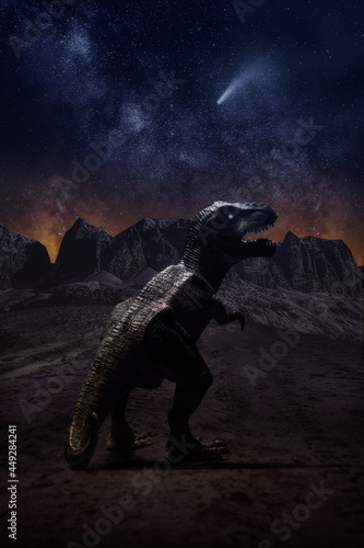 Dinosaur in the desert under the stars