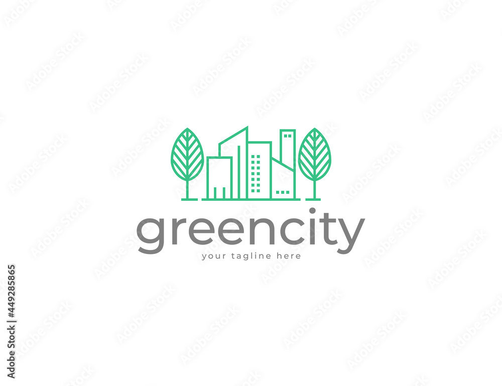 City building and fresh tree logo design