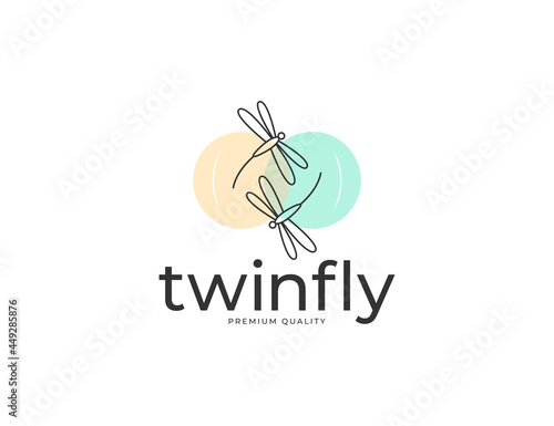 Dragonfly fly illustration logo with pastel color