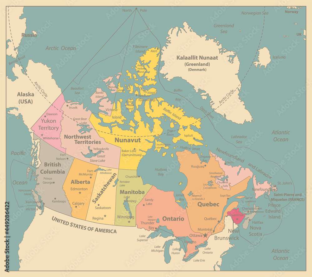 Fototapeta premium Canada Map Retro Map