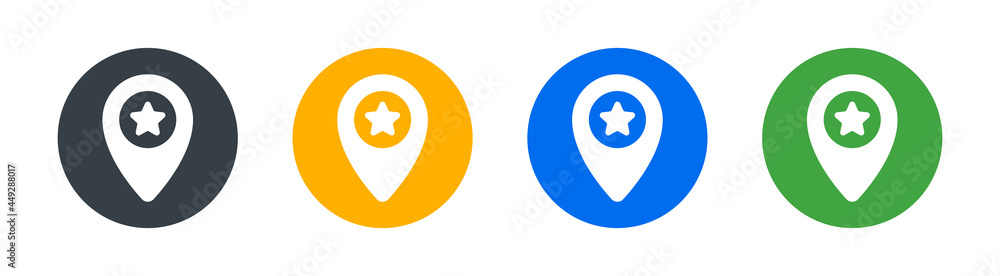 Map pointer with star icon. Symbol of best spot or favorite location icon vector illustration. Map pointer with star icon. Symbol of best spot or favorite location icon vector illustration.