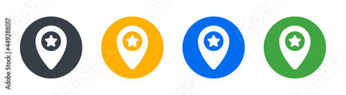 Map pointer with star icon. Symbol of best spot or favorite location icon vector illustration.