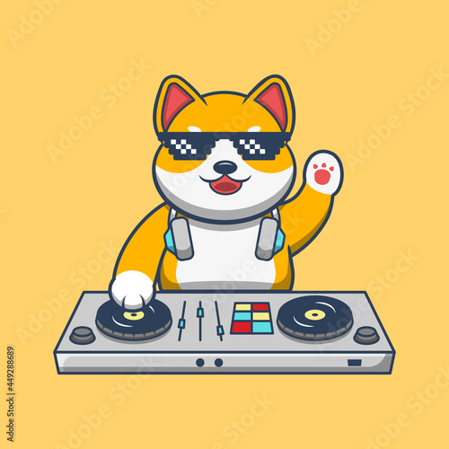 Dog Cartoon Playing DJ Electronic Music Mixer With Headphone Vector Icon Illustration