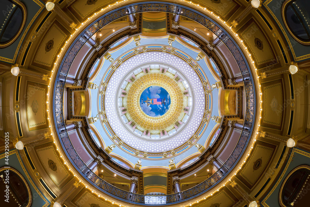 Inner dome from the rotunda of the Iowa State Capitol building in Des Moines, Iowa