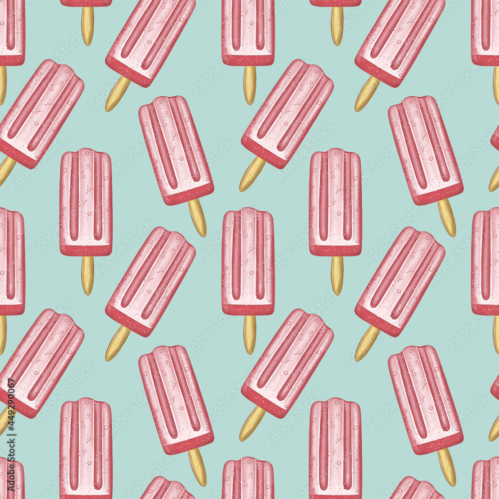 Illustration digital drawing ice cream seamless pattern of different shapes and colors on background. High quality illustration Illustration digital drawing ice cream seamless pattern of different shapes and colors on background. High quality illustration