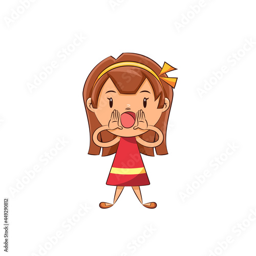 Girl shouting, scream gesture cute child