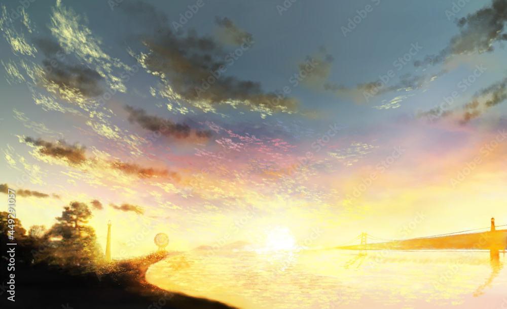 青みがかった夕焼け空の風景イラスト Stock イラスト Adobe Stock 青みがかった夕焼け空の風景イラスト Stock イラスト Adobe Stock
