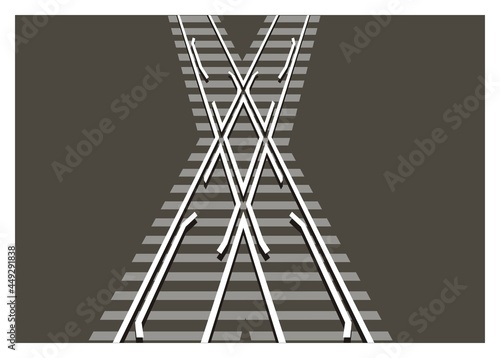 Level junction railroad. Railroad crossing. Simple flat illustration