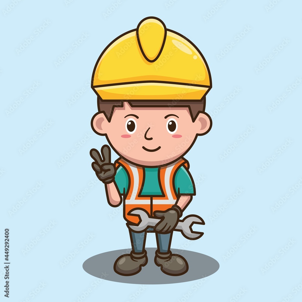 Cute Boy Cartoon Holding Wrench At Labour Day Vector Design Cute Boy Cartoon Holding Wrench At Labour Day Vector Design