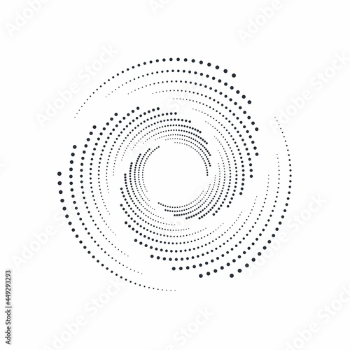 Round concentric geometric element, from circles. Halftone dot pattern. 