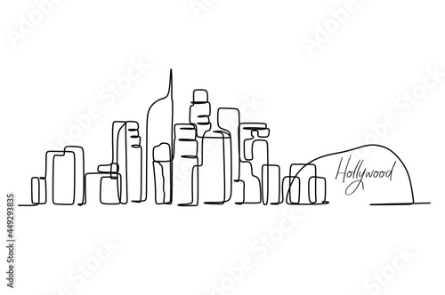 One continuous line drawing of Los Angeles city skyline  United States of America. Beautiful landmark. World travel vacation poster. Editable stylish stroke single line draw design vector illustration