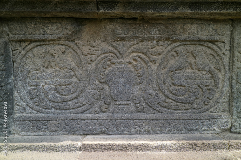 Yogyakarta Indonesia May 5, 2021 Antique and classic reliefs at Prambanan Temple, this area is now become a historical tourist spot for tourists