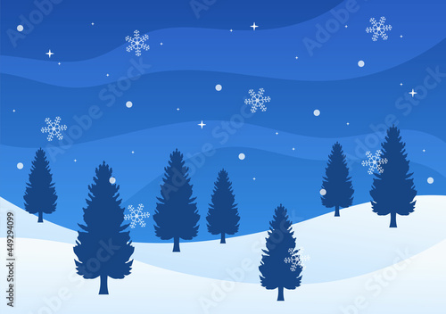 Wallpaper Mural Christmas Winter Landscape and New Year Background Vector Illustration With a View Of Falling White Snow, Trees, Mountains In Flat Style Design Torontodigital.ca