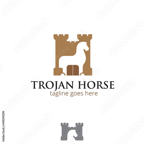 Trojan horse symbol vector illustration in negative space that symbolize the Trojan horse is entering the city. for brand, design element or any other purpose.